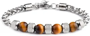 Fashion Women Men Charm 8MM Natural Stone Strand Bracelets Stainless Steel Link Chain Bangles Tiger eye Beaded Yoga Bracelet Male Jewelry