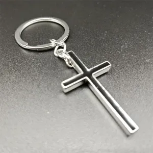 Fashionable 1 piece Stainless Steel Cross Keychain Pendant Keychain Blessing Keychain Car Keychain