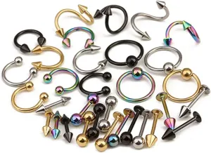 Fashionable 16pcs Jewelry Set Industrial Tongue Bar Ring for Women Piercing Jewelry