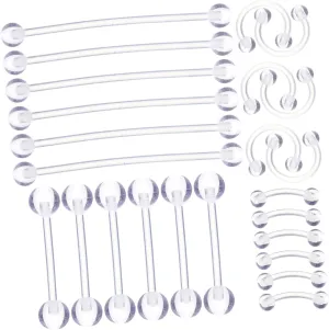 Fashionable Body Jewelry Assortment 24pcs Piercing Jewelry Set Nose Eyebrow Tongue Rings Acrylic Comfortable