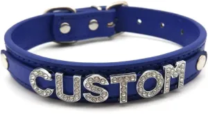 Fashionable Charm Personalised Name Leather Choker For Women, Sexy Royal Blue Rhinestone Letters Diy Necklace