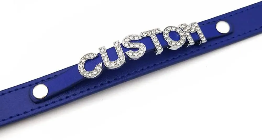 Fashionable Charm Personalised Name Leather Choker For Women, Sexy Royal Blue Rhinestone Letters Diy Necklace