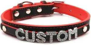 Fashionable Charm Personalized Choker Necklace, Black Red Mixed Leather Choker For Men Women Custom Name Neck