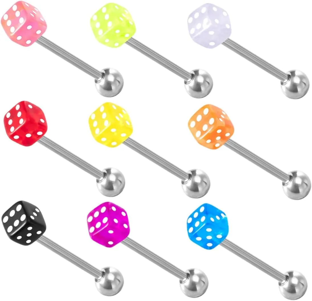 Fashionable Dice Tongue Rings 9pcs Acrylic Jewelry Set for Modeling and Piercing
