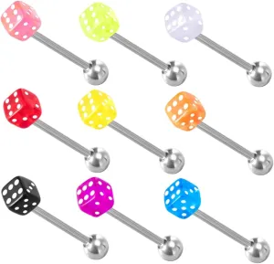 Fashionable Dice Tongue Rings 9pcs Acrylic Jewelry Set for Modeling and Piercing