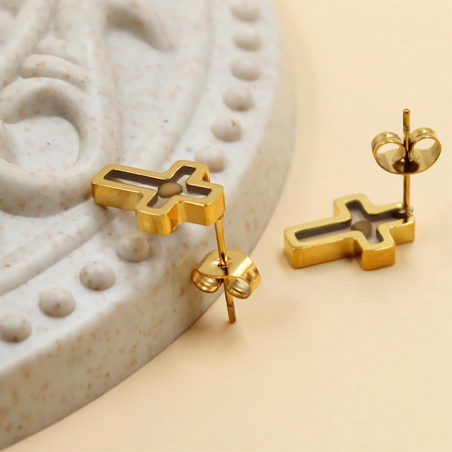 Fashionable Personalized Cross Mustard Seed Earrings Hypoallergenic Materials Religious Beliefs Jewelry suitable for women