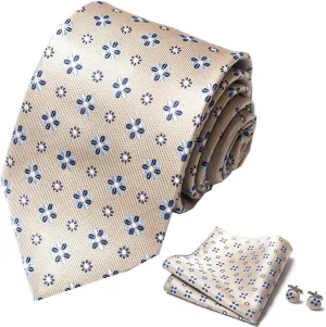 Fashionable Ties Stylish Men'S Tie Set Fashionable Necktie, Elegant Pocket Square Scarf And Fancy Cufflinks