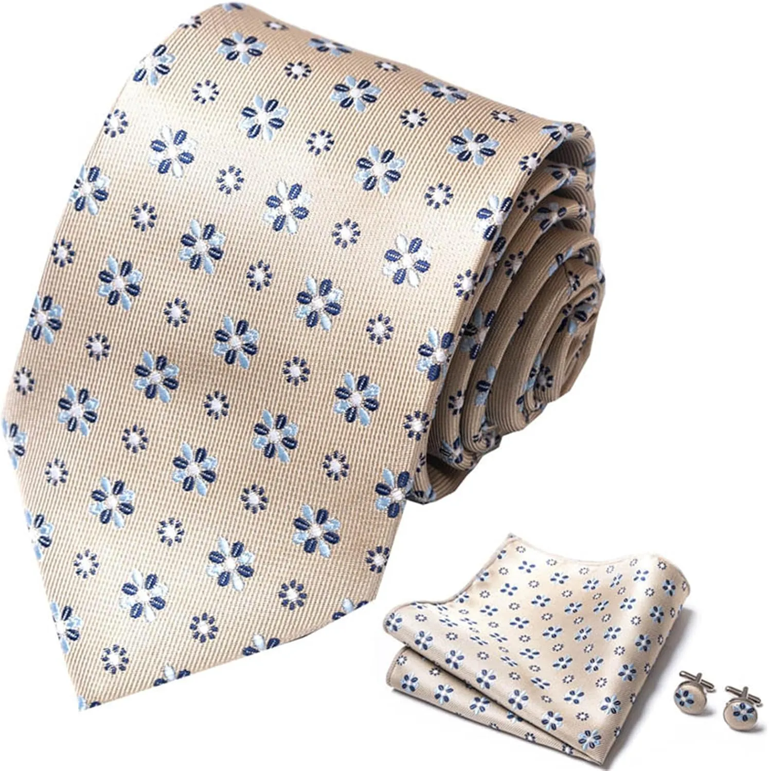 Fashionable Ties Stylish Men'S Tie Set Fashionable Necktie, Elegant Pocket Square Scarf And Fancy Cufflinks