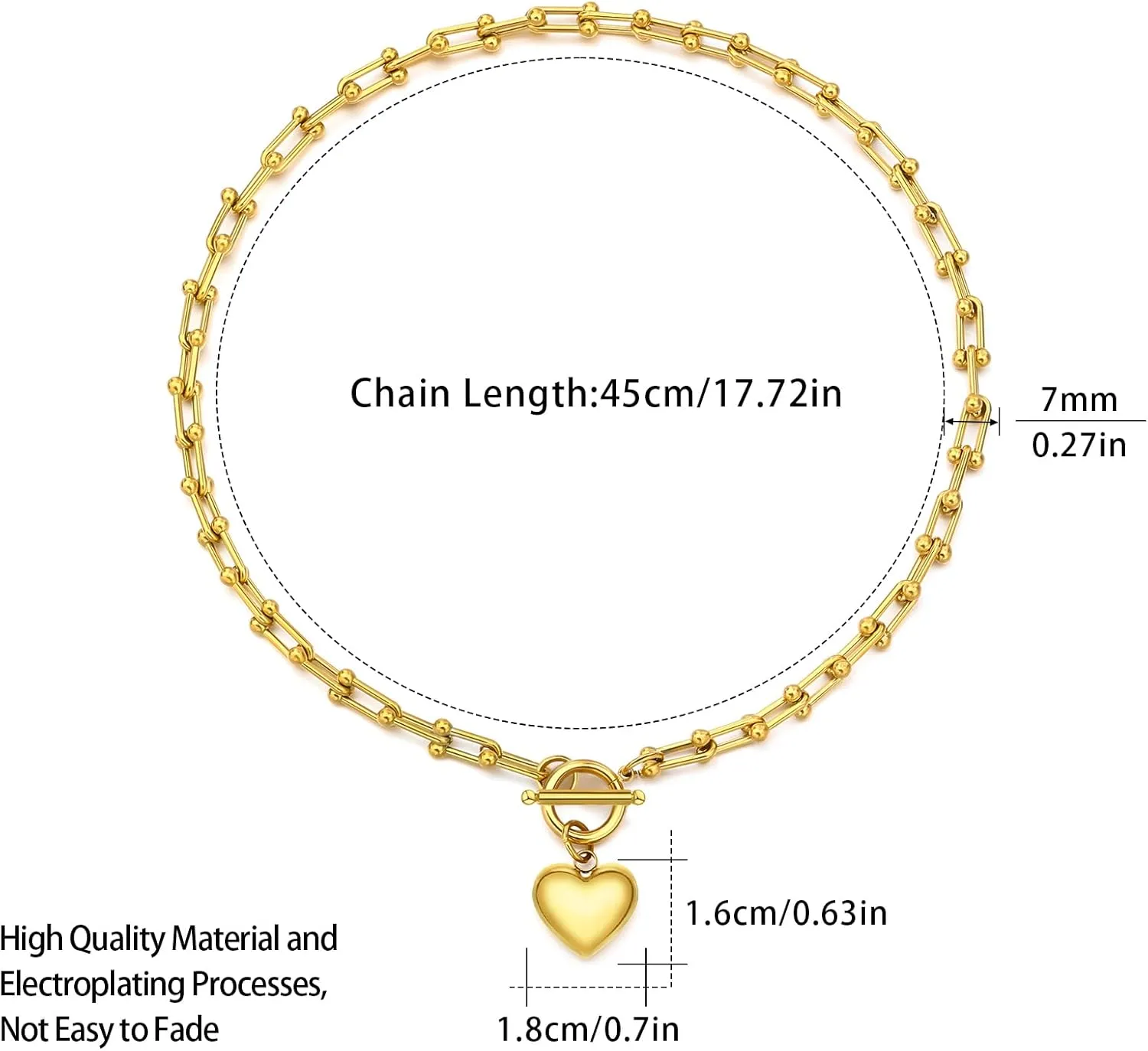 FEEL STYLE Chunky Gold Necklace for Women - 18K Gold Plated Heart Lock Charm Necklace - Cuban Chain Link U Shaped Bamboo Paperclip Choker Necklace - Statement Jewelry Gifts for Women