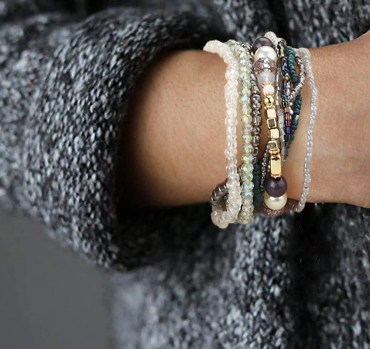 FIBO STEEL 6 Sets Bohemian Stackable Bead Bracelets for Women Stretch Multilayered Bracelet Set Multicolor Boho Jewelry
