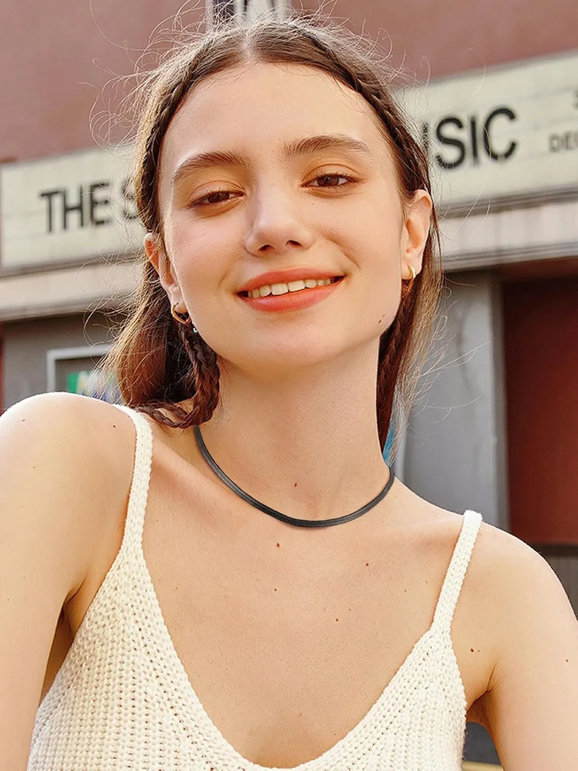 FindChic Stunning Choker Herringbone Chains for Women Stainless Steel 18K Gold/Rose Gold Plated Snake Chain Necklaces 3MM/5MM Width 12.5inch 15inch Adjustable, with Jewelry Box