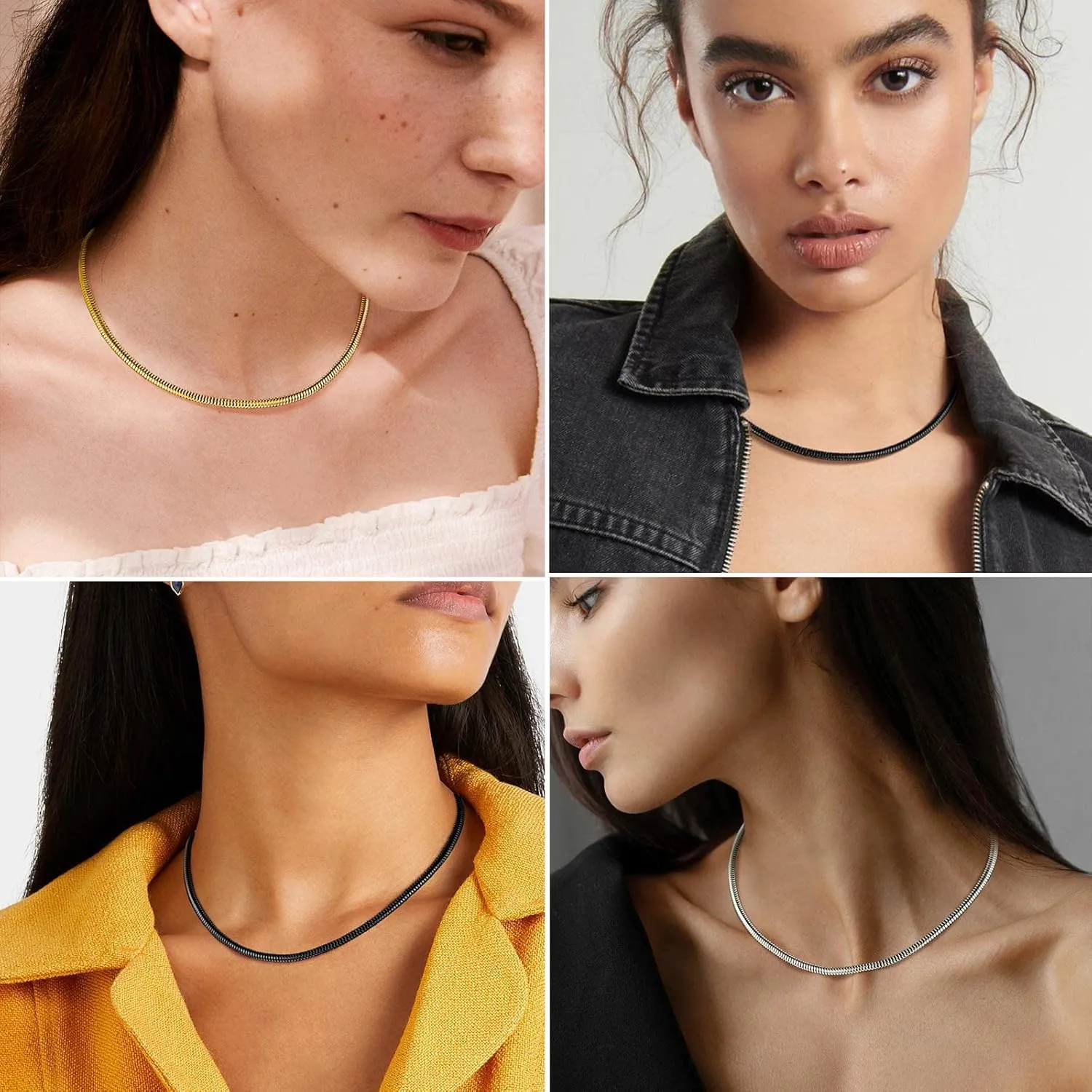 FindChic Stunning Choker Herringbone Chains for Women Stainless Steel 18K Gold/Rose Gold Plated Snake Chain Necklaces 3MM/5MM Width 12.5inch 15inch Adjustable, with Jewelry Box