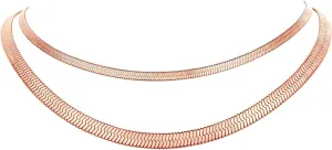 FindChic Stunning Choker Herringbone Chains for Women Stainless Steel 18K Gold/Rose Gold Plated Snake Chain Necklaces 3MM/5MM Width 12.5inch 15inch Adjustable, with Jewelry Box