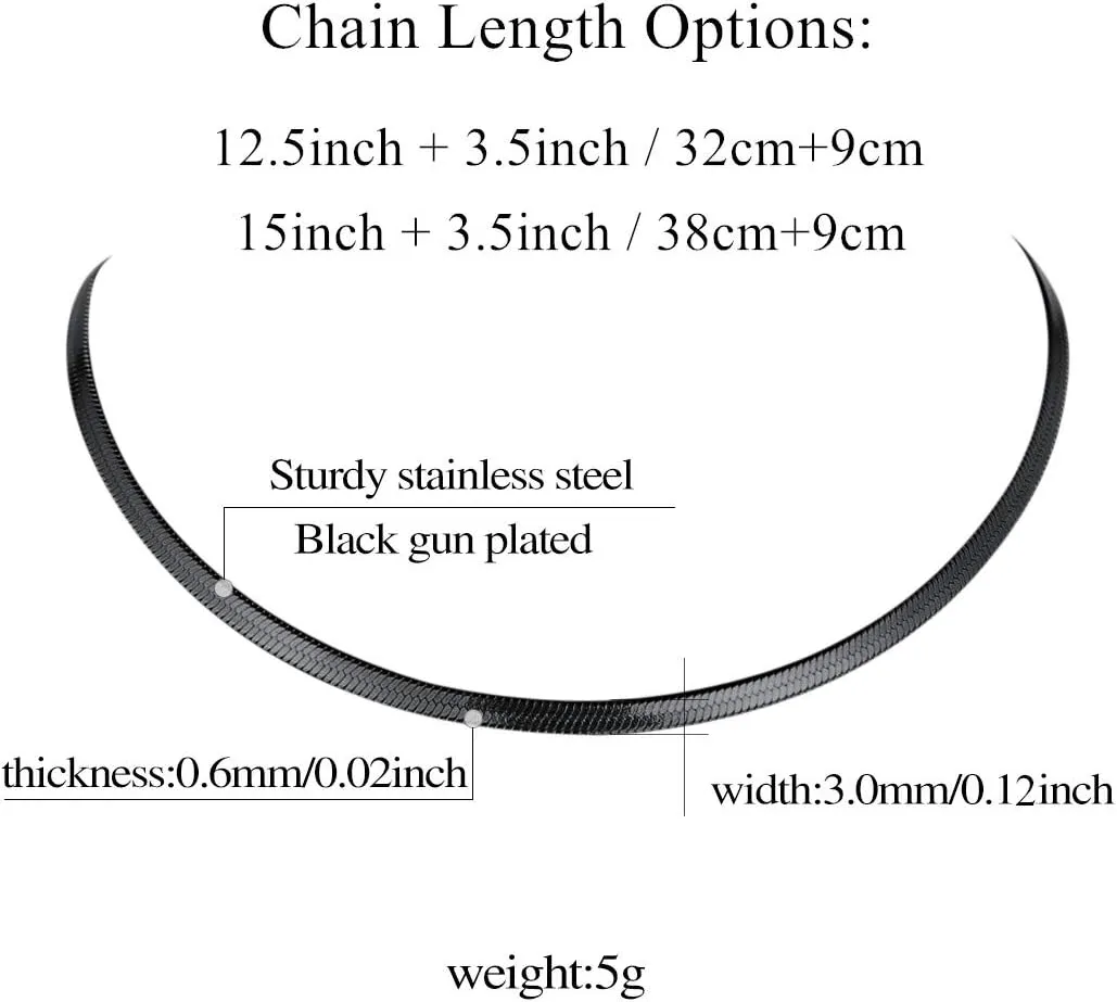 FindChic Stunning Choker Herringbone Chains for Women Stainless Steel 18K Gold/Rose Gold Plated Snake Chain Necklaces 3MM/5MM Width 12.5inch 15inch Adjustable, with Jewelry Box