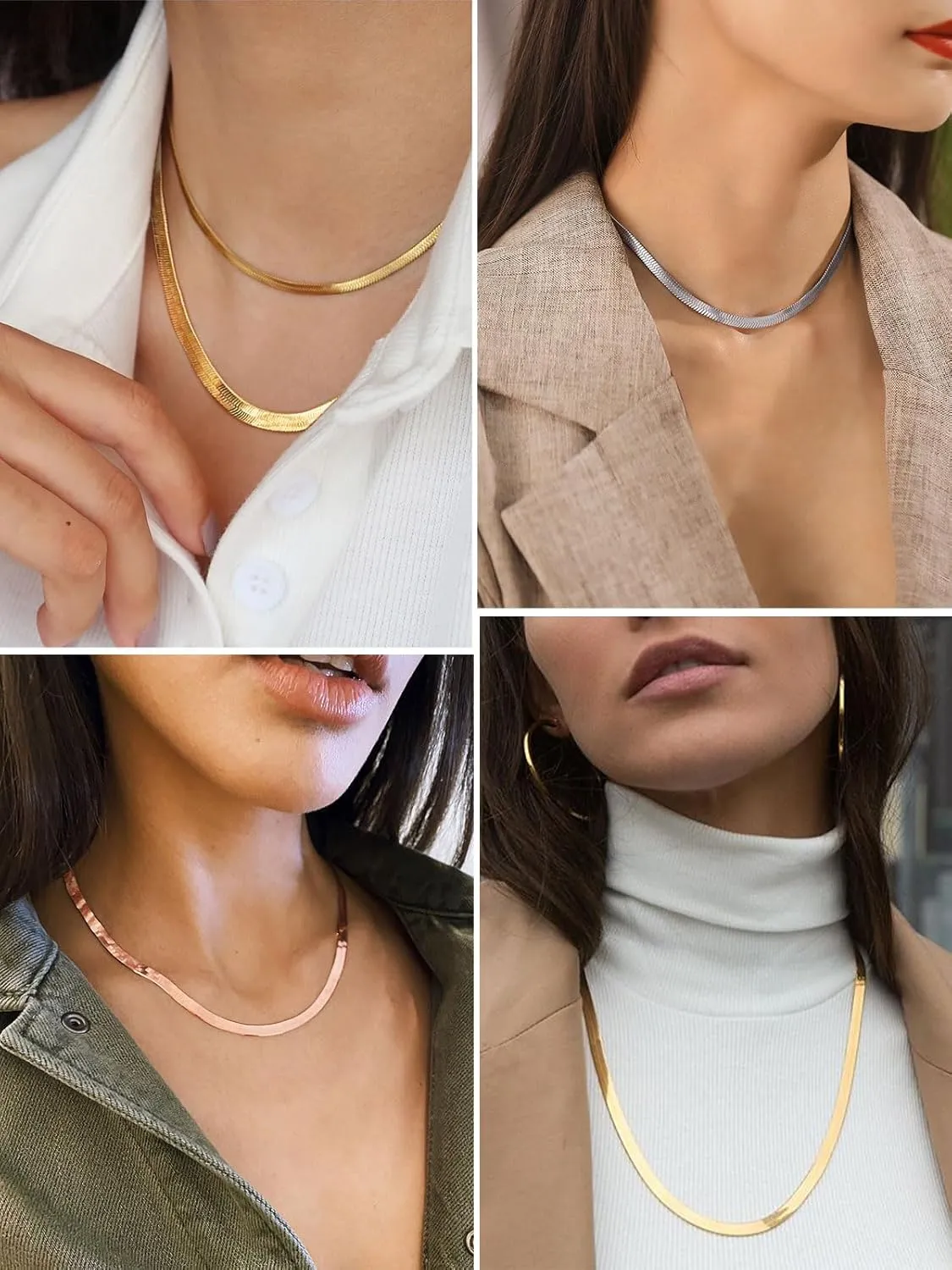 FindChic Stunning Choker Herringbone Chains for Women Stainless Steel 18K Gold/Rose Gold Plated Snake Chain Necklaces 3MM/5MM Width 12.5inch 15inch Adjustable, with Jewelry Box
