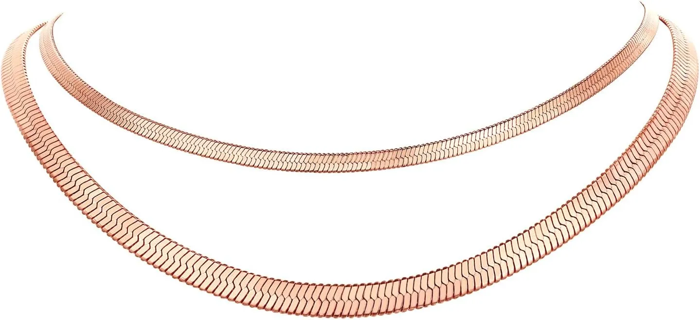 FindChic Stunning Choker Herringbone Chains for Women Stainless Steel 18K Gold/Rose Gold Plated Snake Chain Necklaces 3MM/5MM Width 12.5inch 15inch Adjustable, with Jewelry Box
