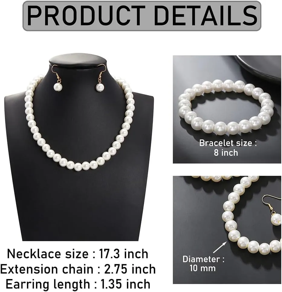 Firstmeet Vintage Imitation Pearl Choker Necklace Elegant Bridal Jewelry Set with Matching Earrings