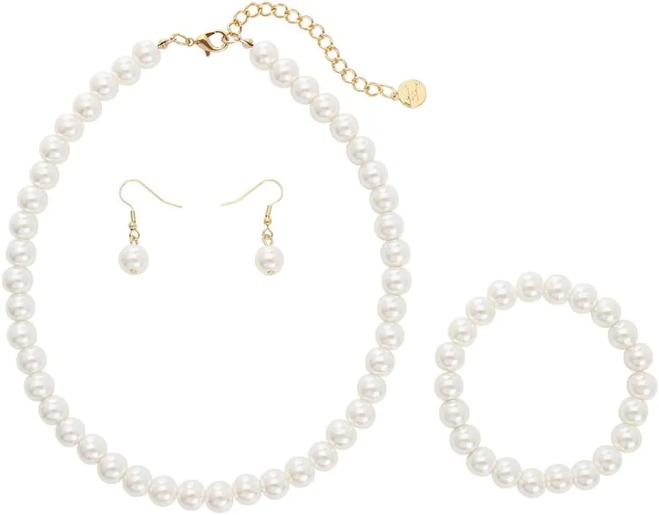 Firstmeet Vintage Imitation Pearl Choker Necklace Elegant Bridal Jewelry Set with Matching Earrings