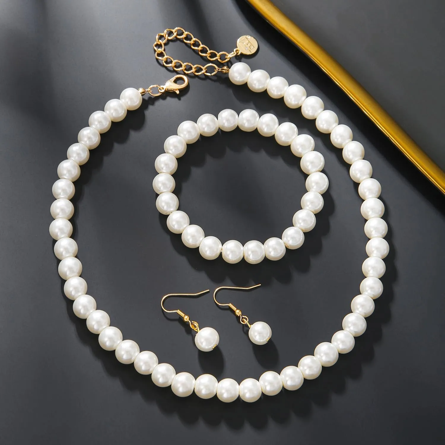 Firstmeet Vintage Imitation Pearl Choker Necklace Elegant Bridal Jewelry Set with Matching Earrings