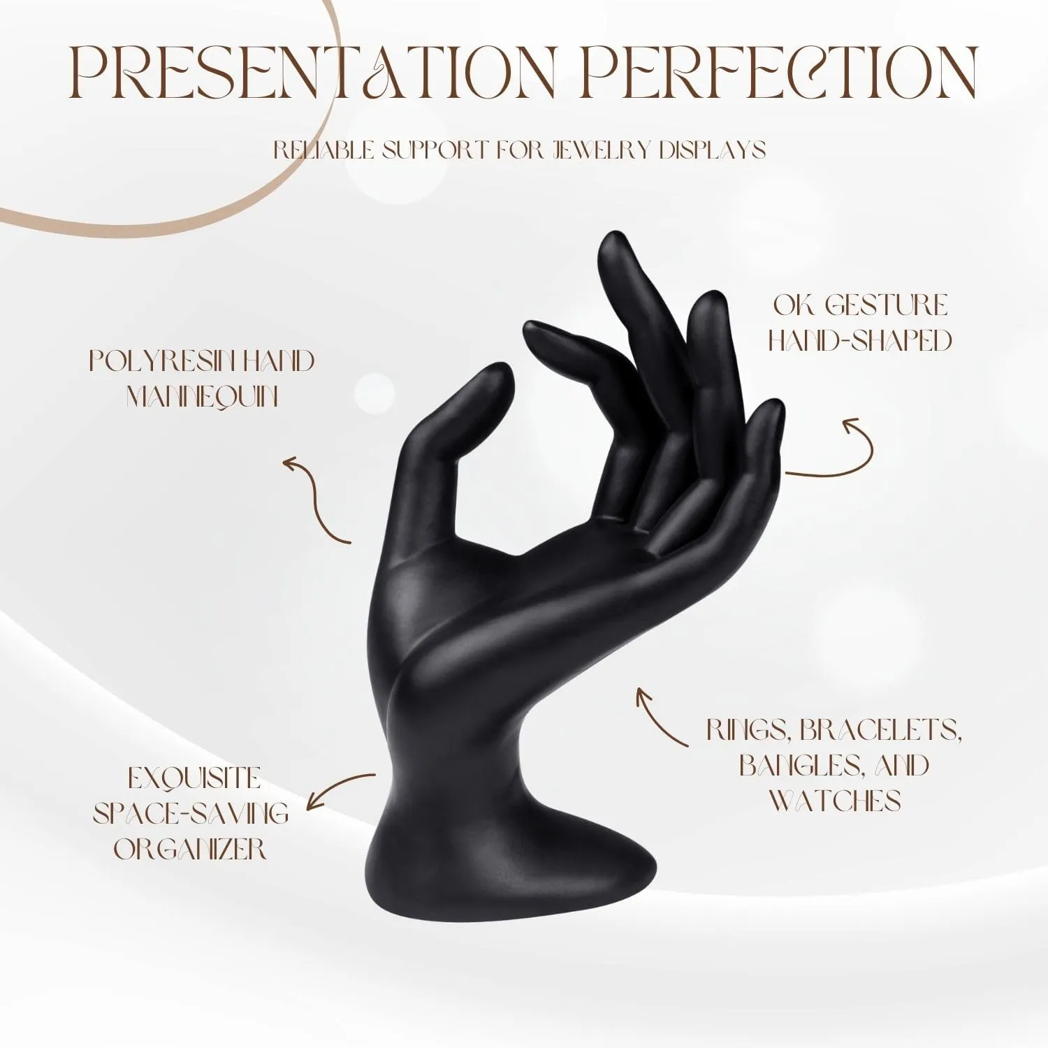 Flexzion Hand Jewelry Holder Female Mannequin Hands Holder for Bracelet, Watch, Hand Ring Holder for Jewelry, Mannequin Arm Form Model, Hand Stand Display, Polyresin Hand Mannequin, Black