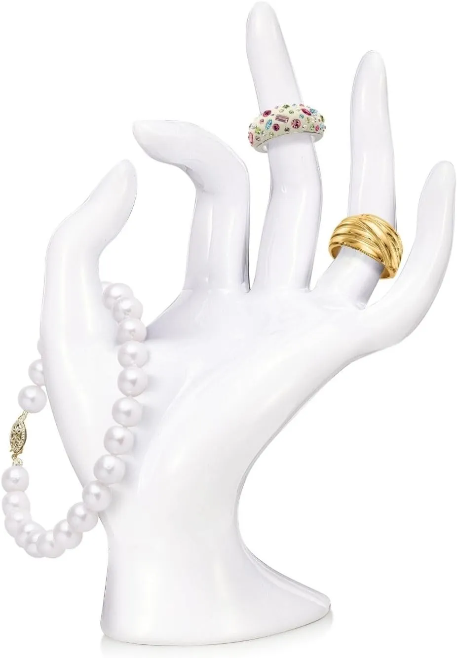 Flexzion Hand Jewelry Holder for Bracelet, Watch, Ring - Female Mannequin Arm Form Model Stand Display, White Polyresin