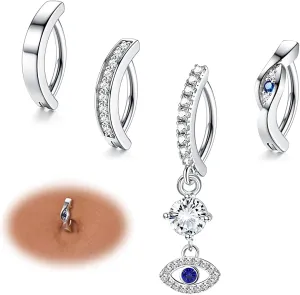 Florideco 4Pcs 14G Clicker Belly Button Ring for Women Surgical Steel CZ Opal Belly Ring Simple Reverse Navel Rings Body Jewelry C