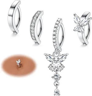 Florideco 4Pcs 14G Clicker Belly Button Ring for Women Surgical Steel CZ Opal Belly Ring Simple Reverse Navel Rings Body Jewelry D