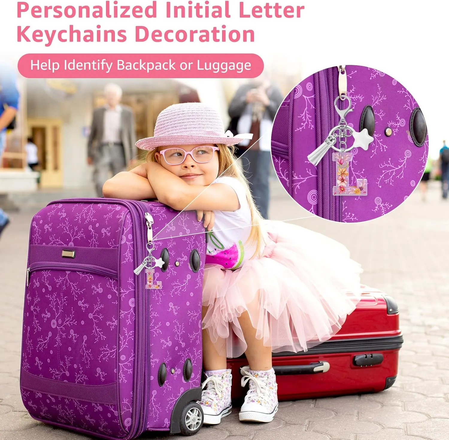 Flower Initial Letter Keychain, Alphabet Star Tassel Bag Charm Key Chain for Women Girls, Backpack Car Key Accessory