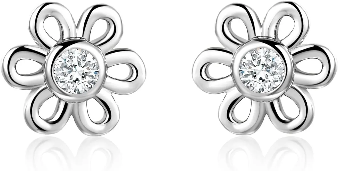 Flower Stud Earrings for Women, Cubic Zirconia Cute Daisy Stud Earrings