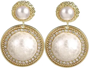 Formal Statement Retro Geometric White Pearl Dangle Earrings For Women,Large Punk Stylish Earring Jewelry for Women Brides Prom Party