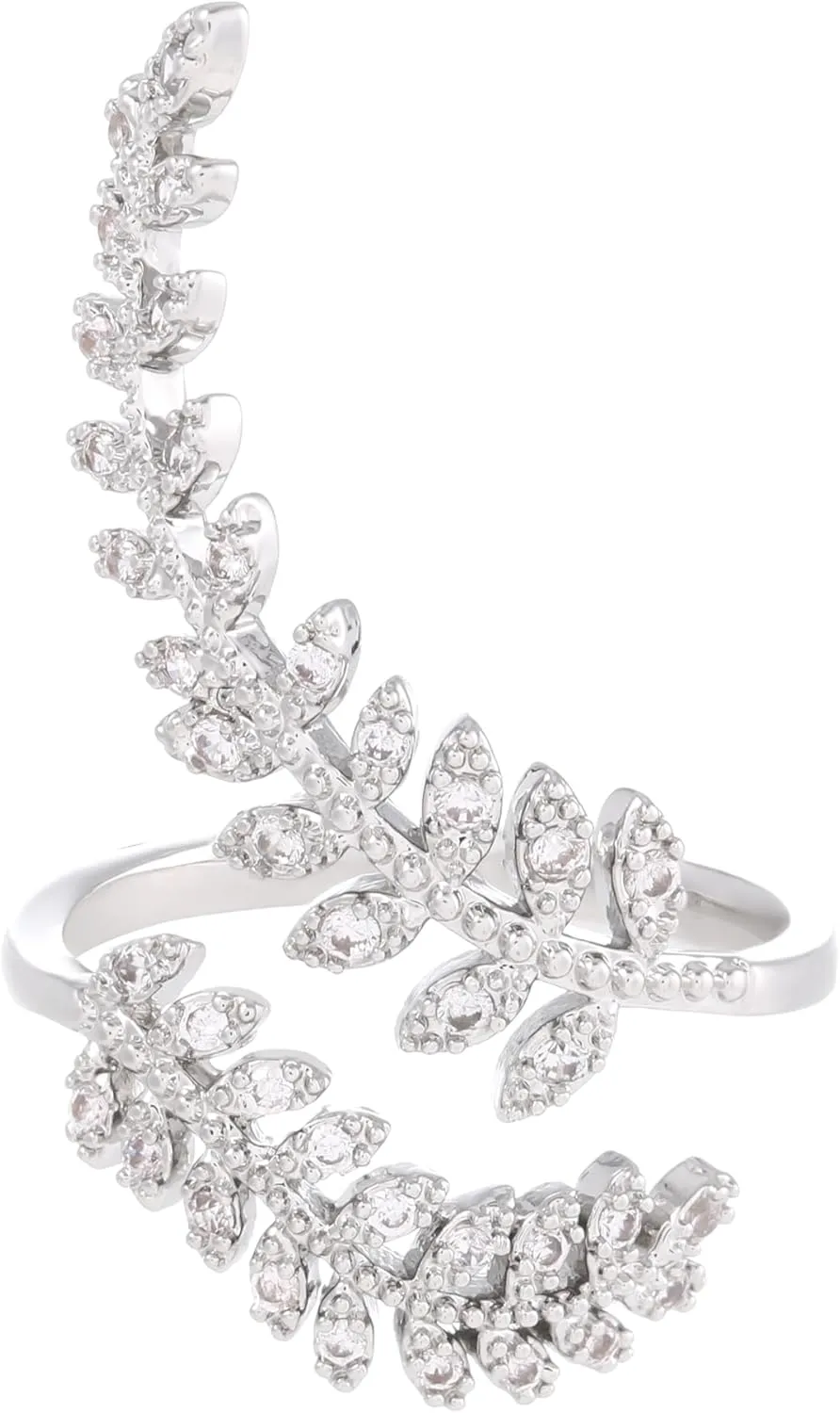 Formery Crystal Double Leaf Ring Silver Rhinestone Lucky Leaves Wrap Adjustable Rings Sparkle Anniversary Promise Wedding Birthday Jewelry for Women