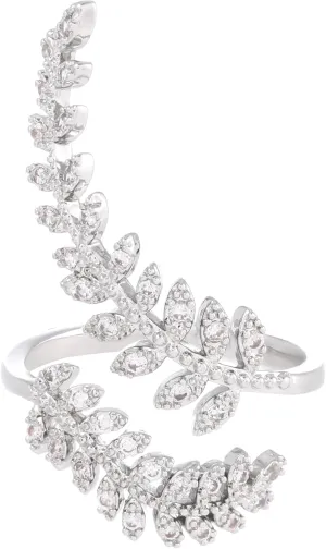 Formery Crystal Double Leaf Ring Silver Rhinestone Lucky Leaves Wrap Adjustable Rings Sparkle Anniversary Promise Wedding Birthday Jewelry for Women