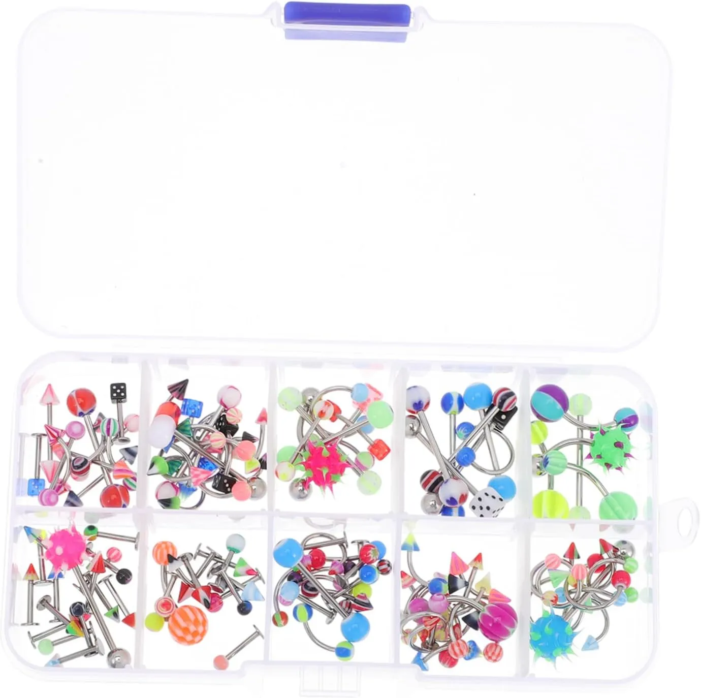 FRCOLOR 110Pcs Body Piercing Jewelry Random Styles of Tongue Rings Studs for Nose Lip and Ear Comfortable Fashionable for Parties and Music Festivals