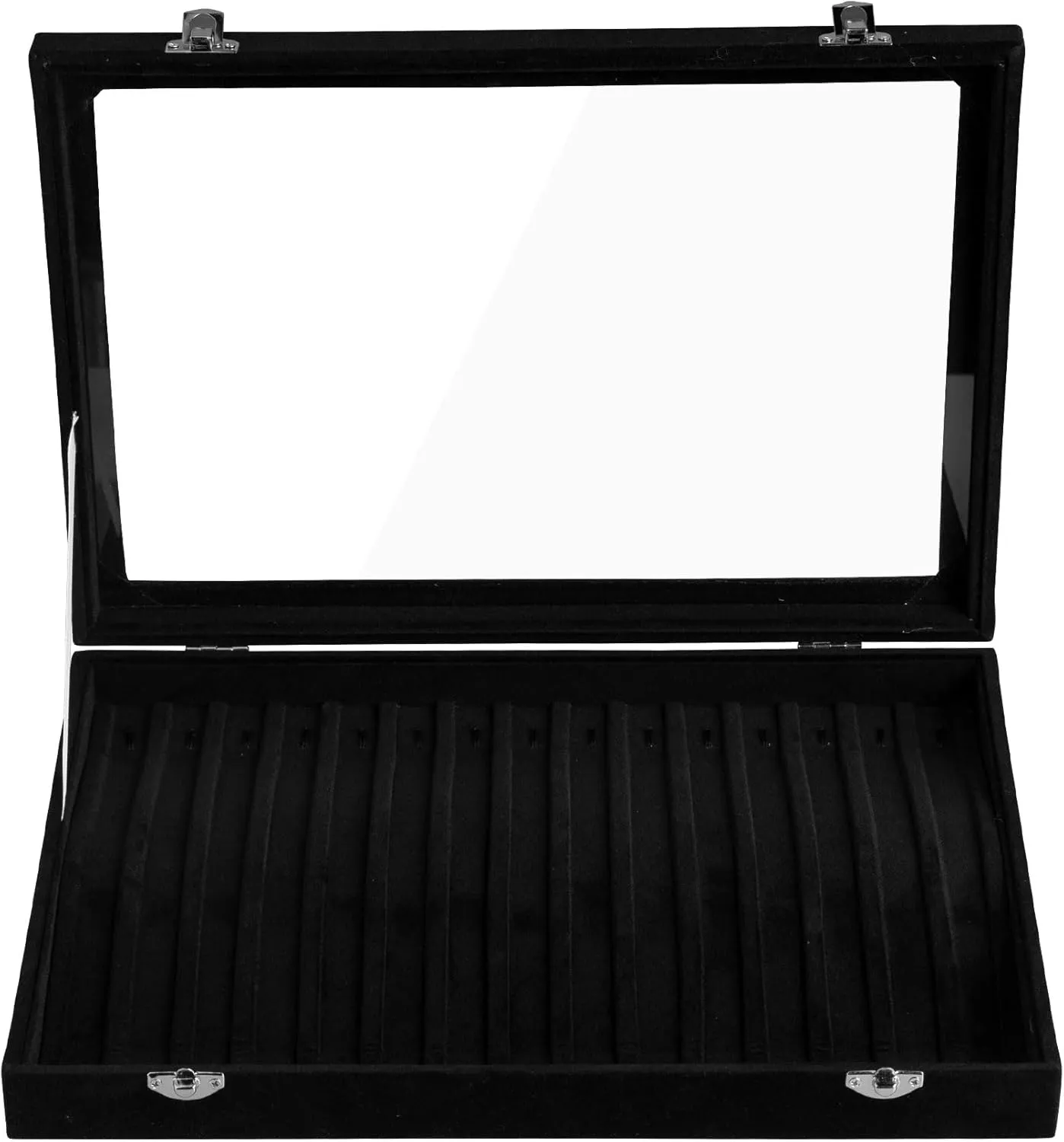 Frebeauty 15 Hooks Necklace Tray Velvet Neckalce Organizer with Clear Lid Lockable Necklace Holder Box Jewelry Organizer for Pendants Chains Necklace Jeweley Tray for Women Girls(Black)
