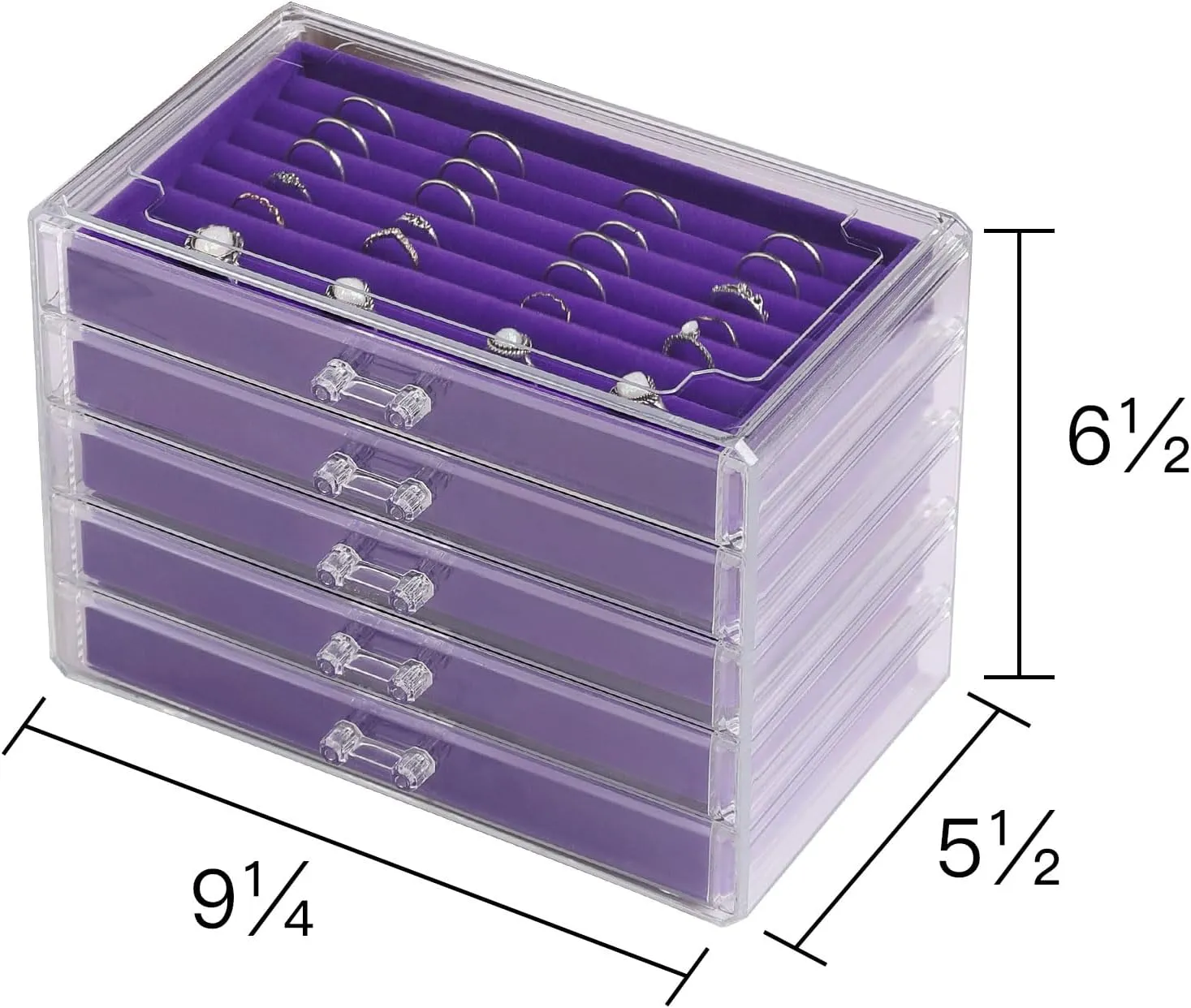 Frebeauty Extra Large Acrylic Jewelry Box for Women 5 Layers Clear Jewelry Organizer Velvet Earring Box with 5 Drawers Rings Display Case Necklaces Holder Tray for Women Girls(Purple)