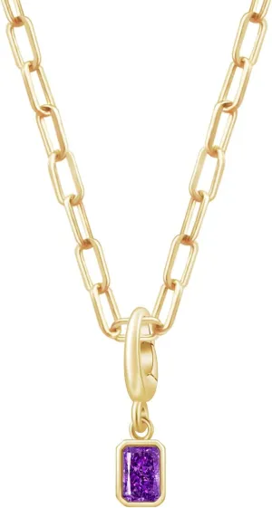 Free bird Dainty Gold Necklace | 14K Gold Plated Birthstone Necklace | Radiant Cut CZ Birthstone Necklace | Birthday Christmas Jewelry Gift for Women | Gold Paperclip Chain 18" 2"