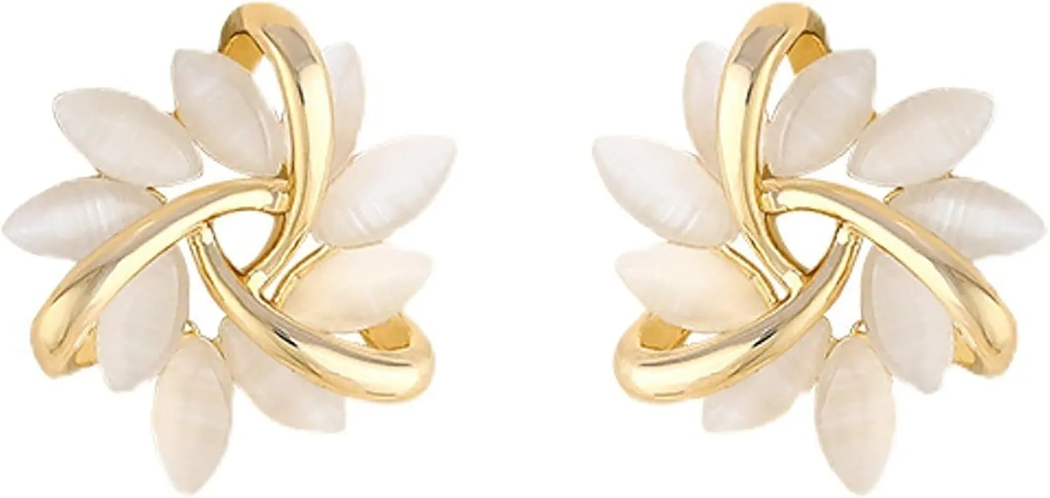 French Petal Flower Stud Earrings for Women,Gold Hypoallergenic Crystal Cute Small Floral Fashion Statement Birthday Jewelry