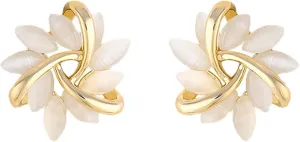 French Petal Flower Stud Earrings for Women,Gold Hypoallergenic Crystal Cute Small Floral Fashion Statement Birthday Jewelry