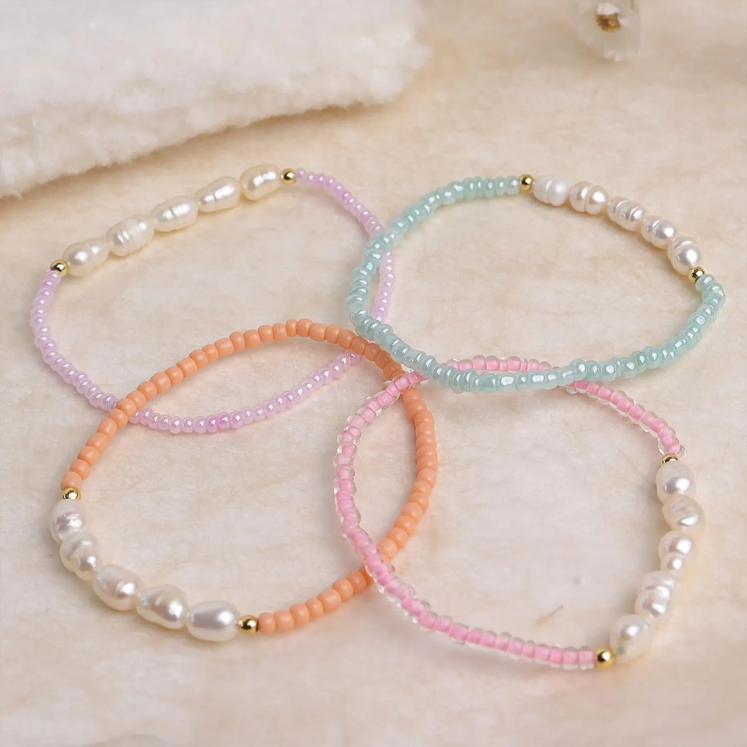 Freshwater Pearl Seed Bead for Women, Dainty Handmade Bohemian Stone Beaded Stretch Friend Bracelet Summer Beach Jewelry Gift