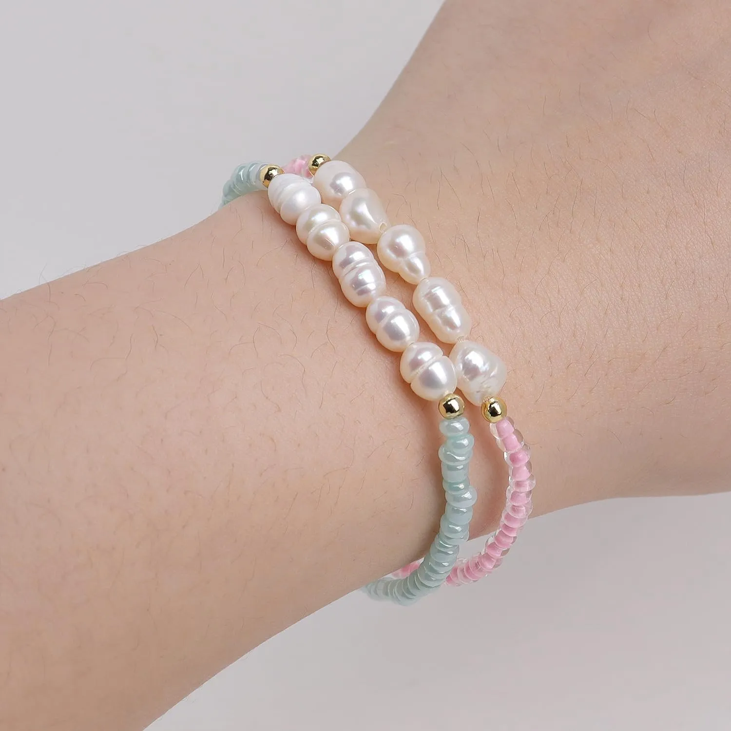 Freshwater Pearl Seed Bead for Women, Dainty Handmade Bohemian Stone Beaded Stretch Friend Bracelet Summer Beach Jewelry Gift