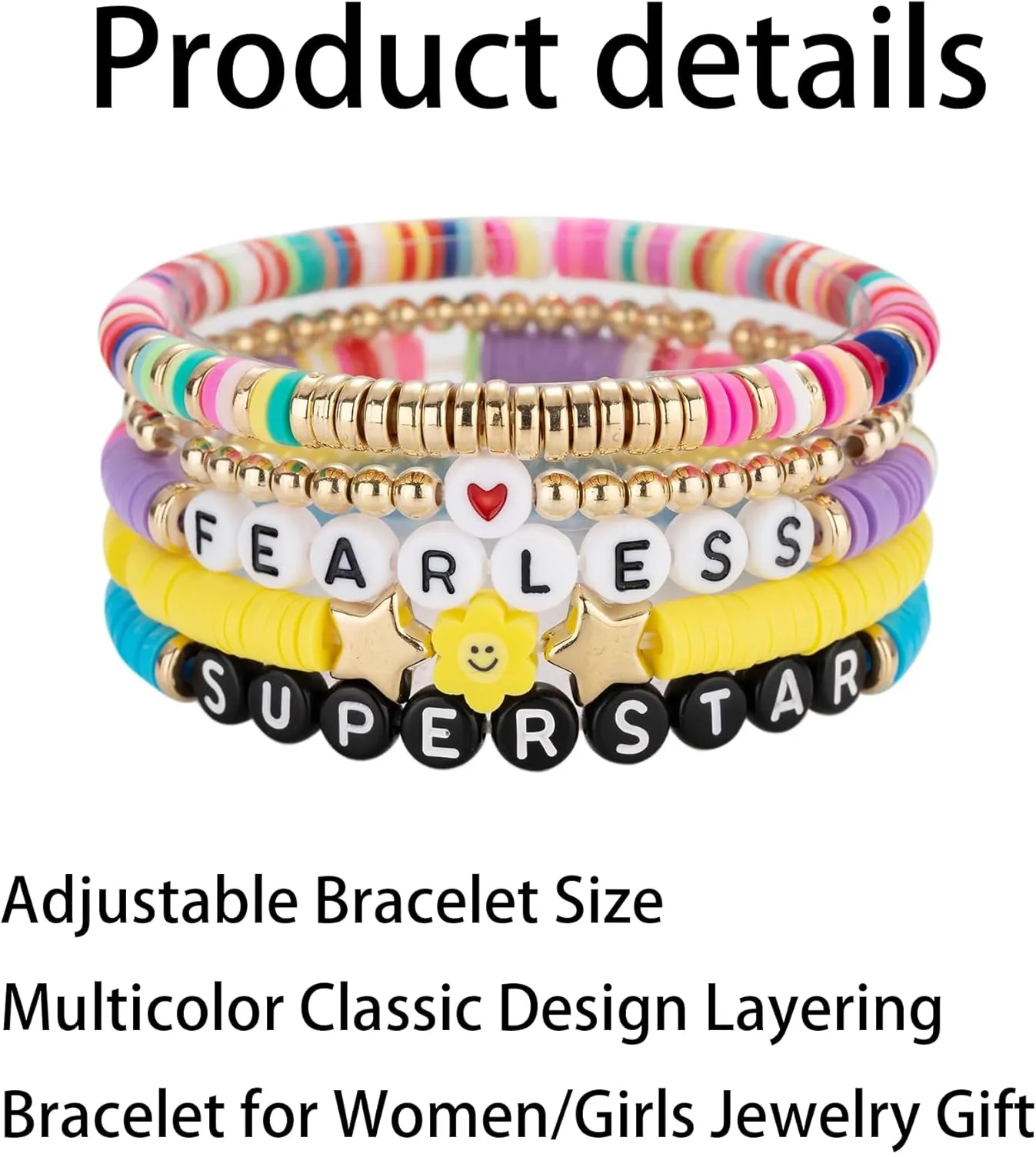 Friendship Bracelets for Women Music Summer Beach Boho Layering Heishi Surfer Colorful Beaded Bracelet Set for Women Best Friend Jewelry Gifts
