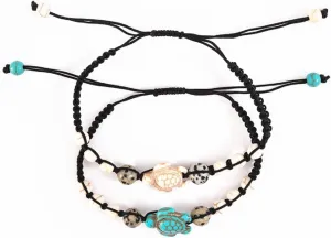 Fuqimanman2020 2pcs Bohemian Turquoise Turtle Beaded Braided Bracelet Set Adjustable String Strand for Women Summer Beach Holiday Jewelry
