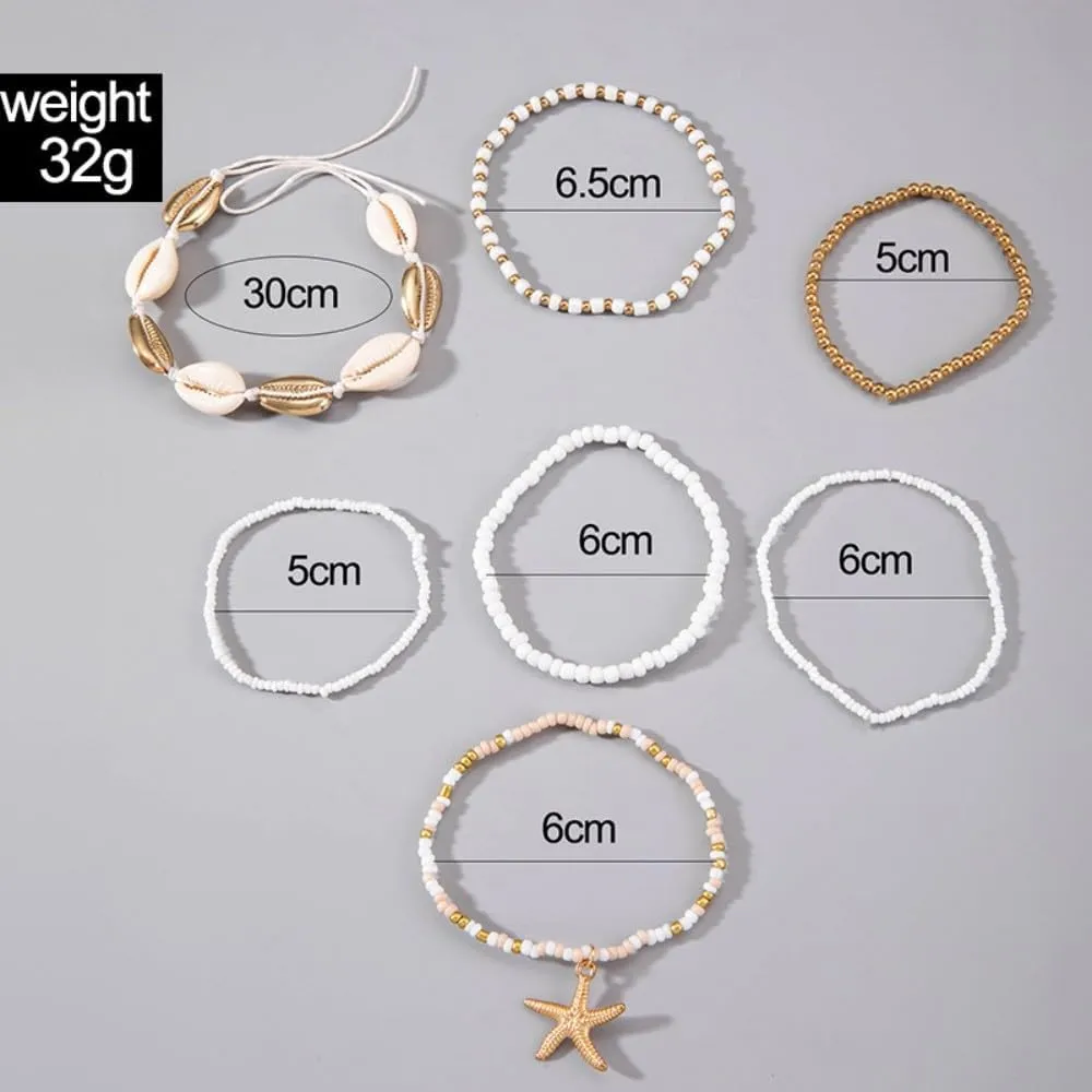 Fuqimanman2020 Boho Shell Starfish Layered Beaded Stretch Bracelet Set for Women Colorful Bohemian Seashell Rice Bead Stackable Bracelets Summer Ocean Beach Vacation Jewelry Gift
