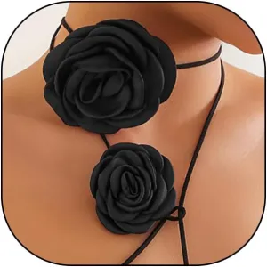 FUTIMELY Black Large Fabric Camellia Choker Necklace for Women,Charming Big Velvet Rose Long Warp Necklace,Striking Wedding Party Banquet Jewelry Gifts
