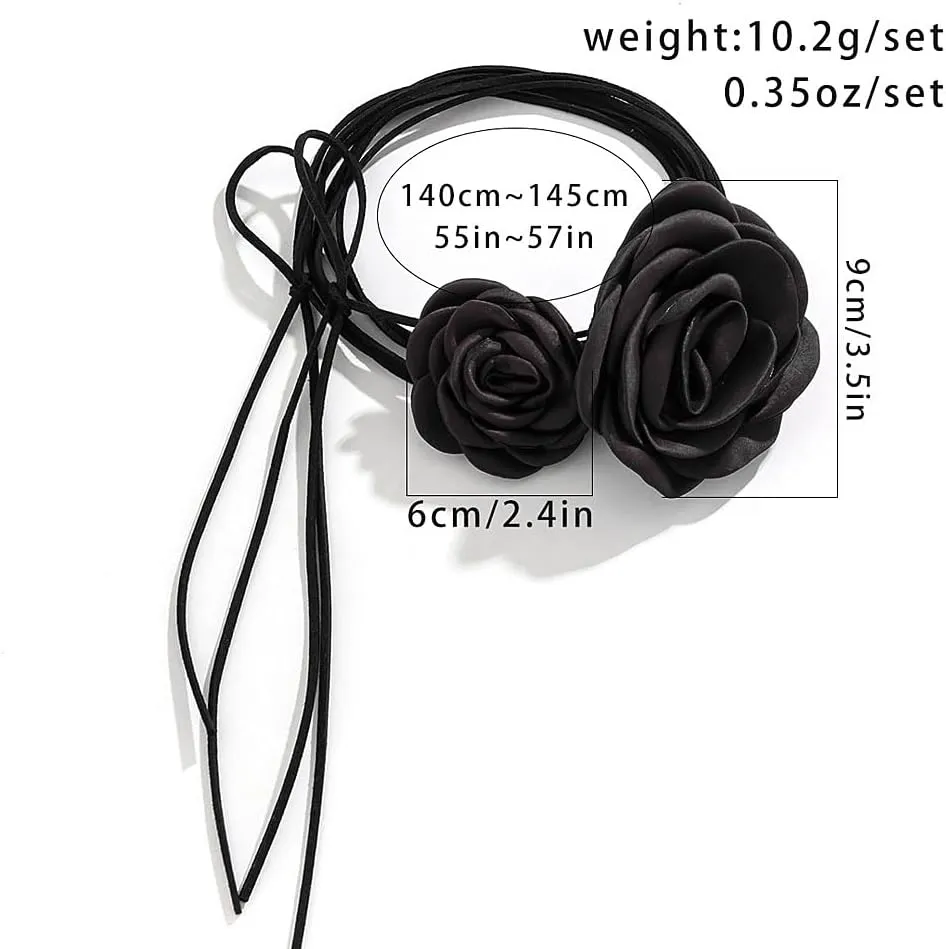 FUTIMELY Black Large Fabric Camellia Choker Necklace for Women,Charming Big Velvet Rose Long Warp Necklace,Striking Wedding Party Banquet Jewelry Gifts