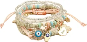 FUTIMELY Bohemian Stackable Bead Bracelets,Multicolor Stretch Beaded Bracelets for Women, Multilayer Stack Evil Eye Hamsa Bracelet Handmade Jewelry