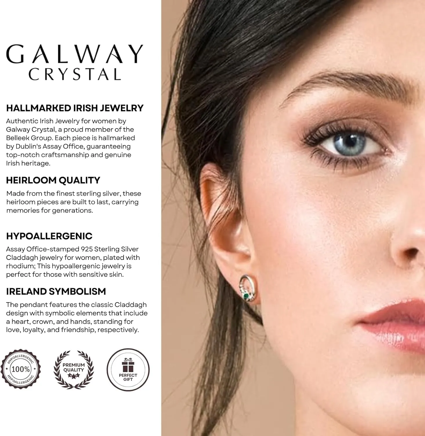 Galway Crystal Claddagh Heart Shaped Earrings for Women Irish Design