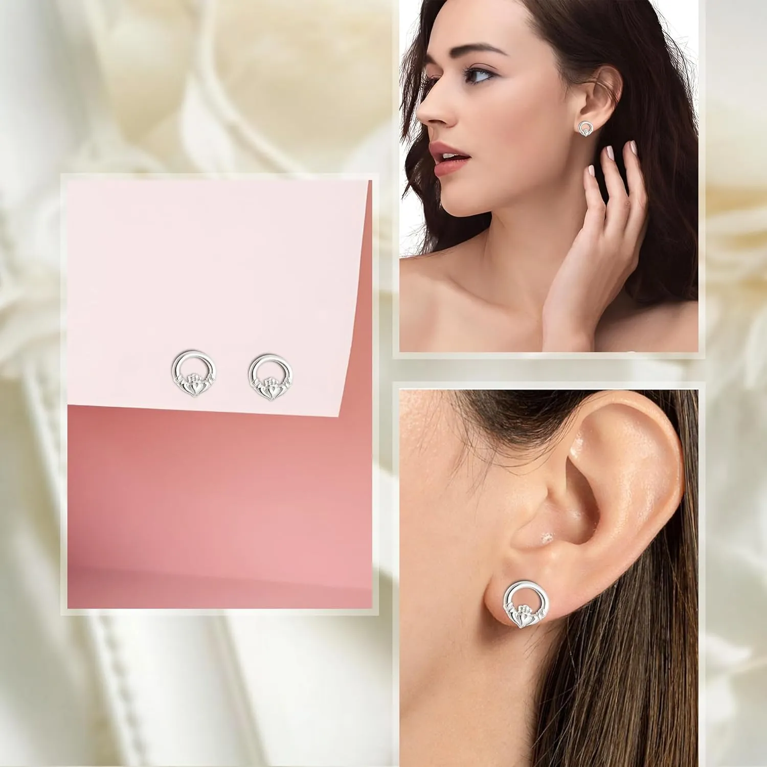 Galway Crystal Claddagh Heart Shaped Earrings for Women Irish Design