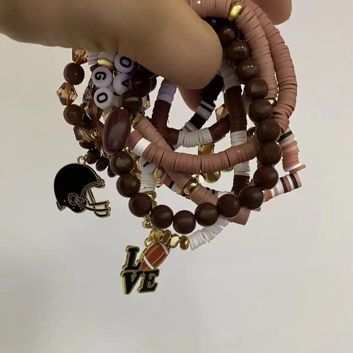 Game Day Bracelets for Women Heishi Stackable Beaded Stretch Bracelets Football Bracelet Friendship Sports Bangles Accessories Outfits Jewelry Gifts