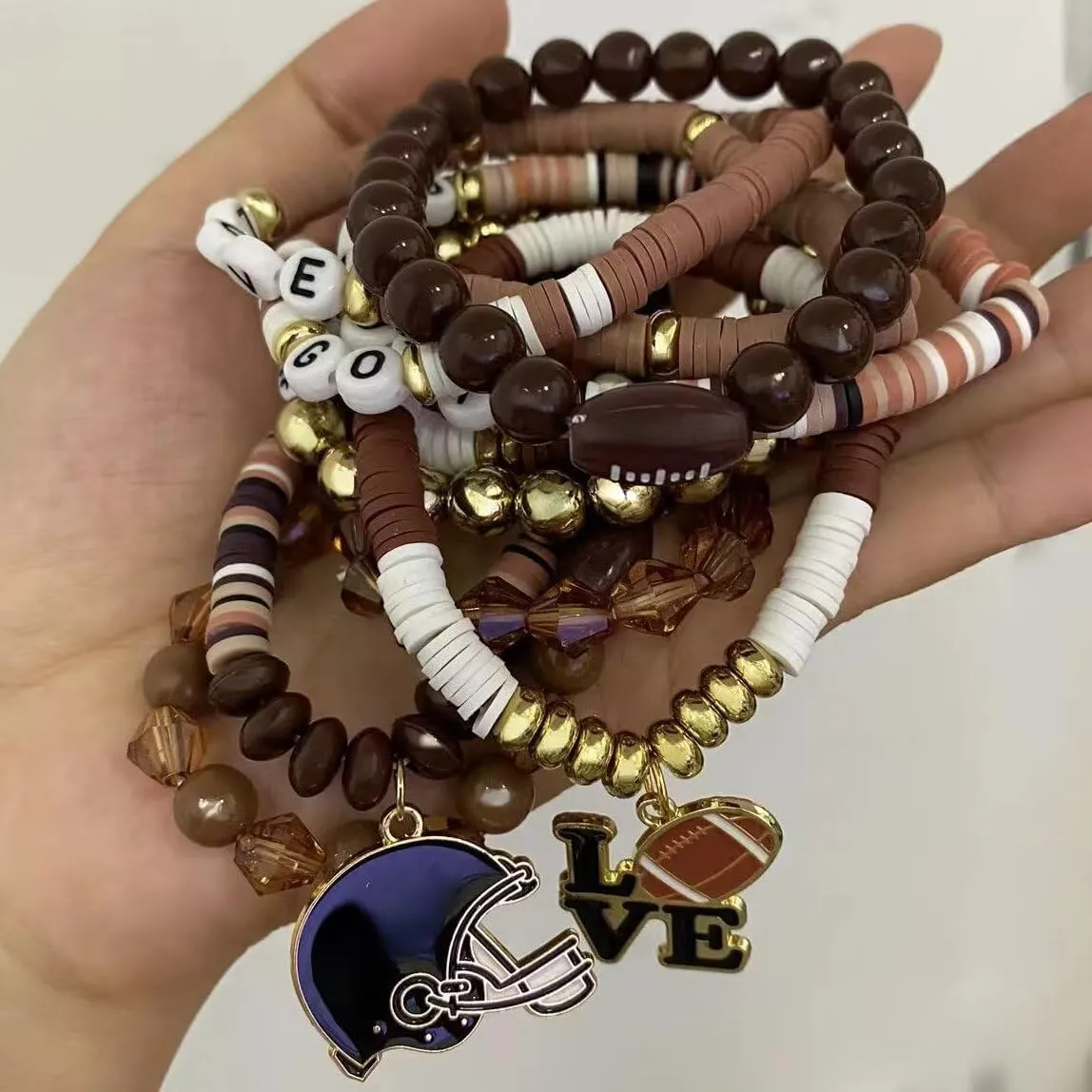 Game Day Bracelets for Women Heishi Stackable Beaded Stretch Bracelets Football Bracelet Friendship Sports Bangles Accessories Outfits Jewelry Gifts